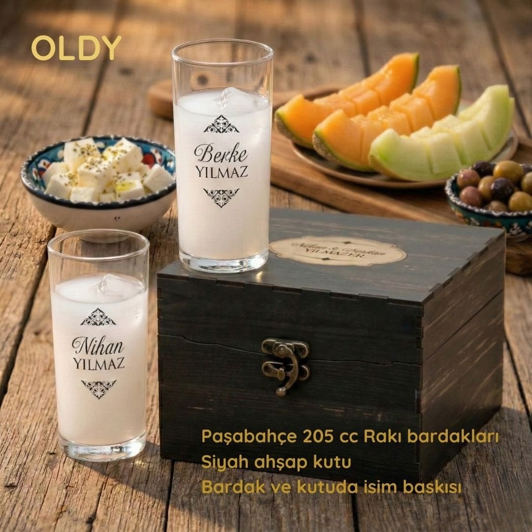 Ahşap Kutulu İkili Rakı Bardağı