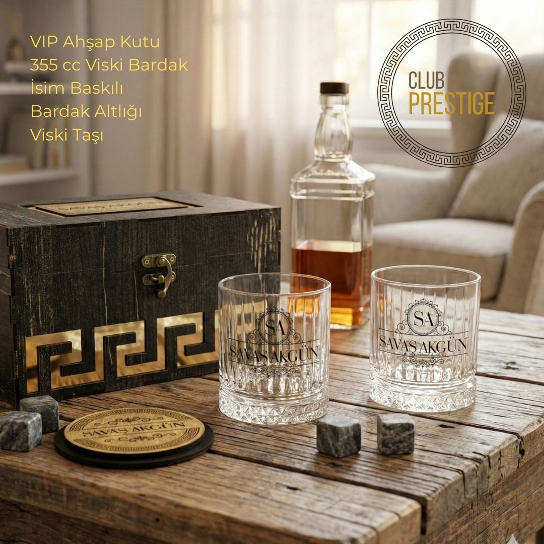 Prestige VIP Kişiye Özel Ahşap Kutulu Viski Set
