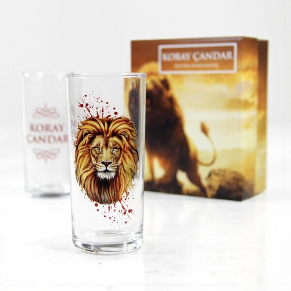 Aslan Figürlü Hediyelik Özel Kutulu İsim Baskılı İkili Rakı Bardağı