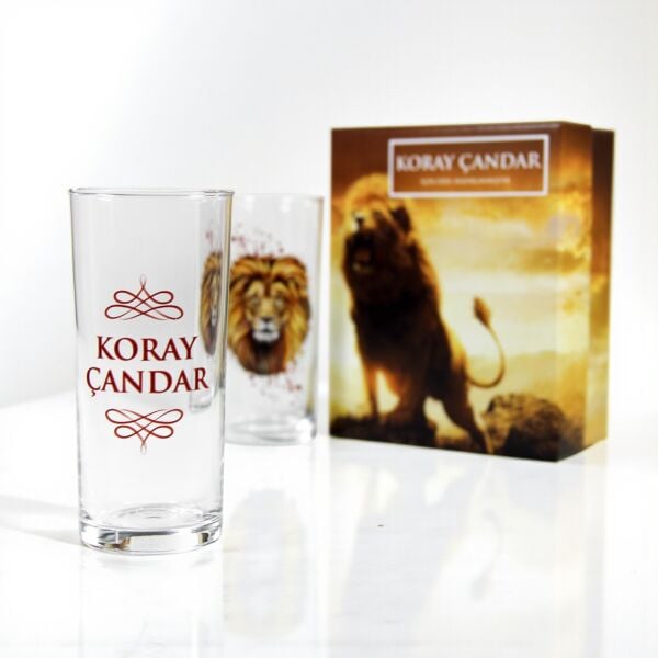 Aslan Figürlü Hediyelik Özel Kutulu İsim Baskılı İkili Rakı Bardağı
