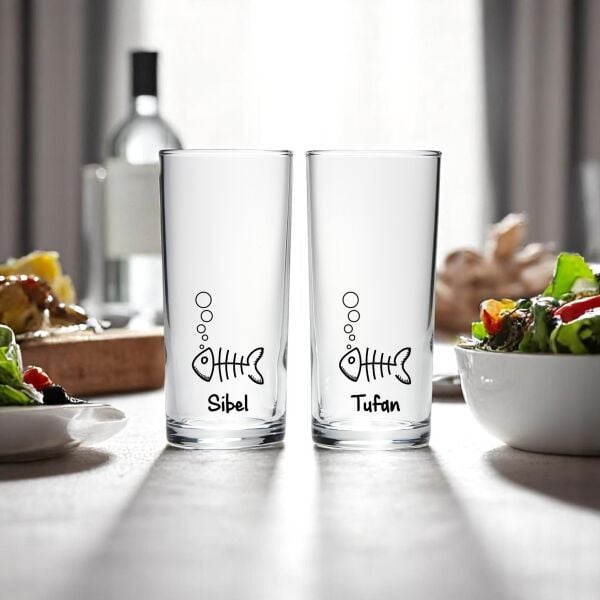 Kılçık İsim Baskılı İkili Rakı Bardağı