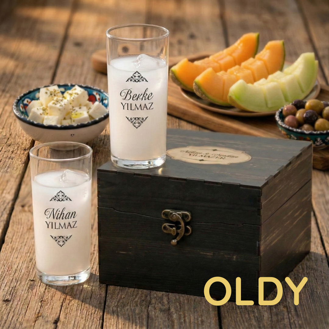 Ahşap Kutulu İkili Rakı Bardağı