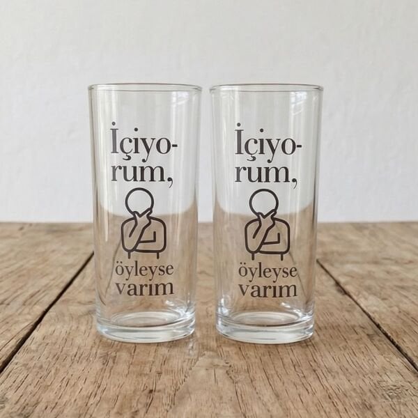 İçiyorum Öyleyse Varım 2'li Rakı Bardağı Seti | Esprili Tasarım