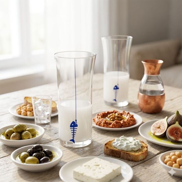 Öykü Serisi: Mavi Balık Kılçığı Desenli 2'li Rakı Bardağı Seti