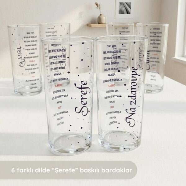 Dünya Dillerinde Şerefe & Dublemetre 6'lı Rakı Bardağı Seti
