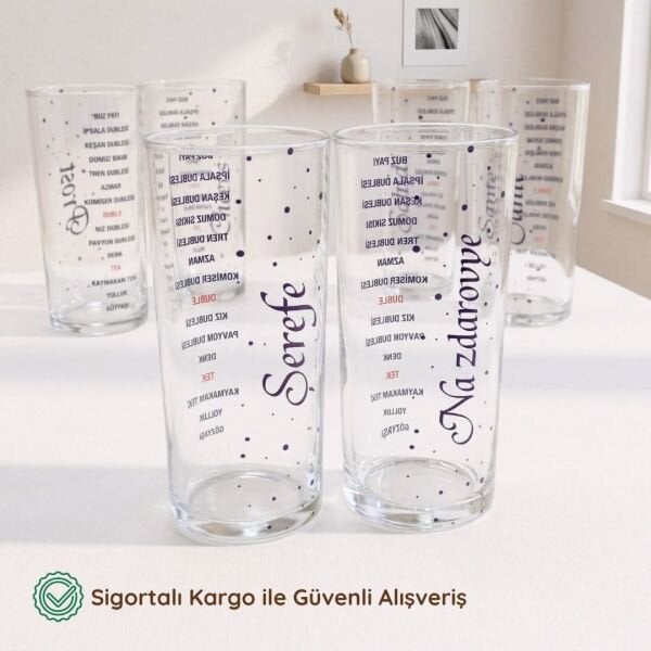 Dünya Dillerinde Şerefe & Dublemetre 6'lı Rakı Bardağı Seti