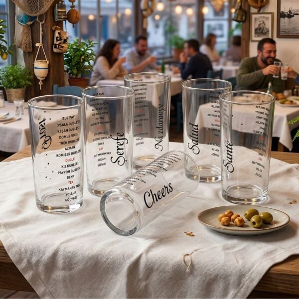 Dünya Dillerinde Şerefe & Dublemetre 6'lı Rakı Bardağı Seti