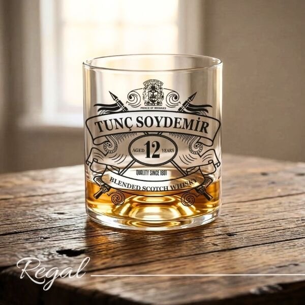 Regal Serisi İsme Özel Kabartma Baskılı Viski Bardağı