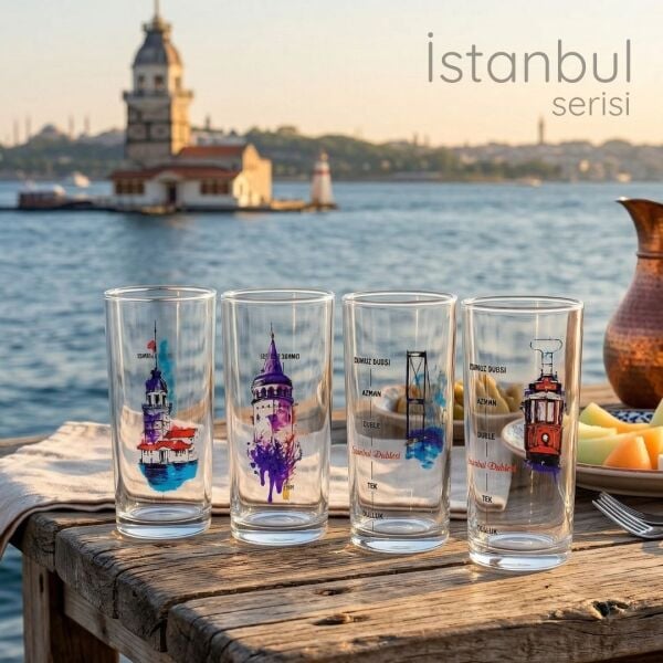 İstanbul Serisi Özel Tasarım 4'lü Rakı Bardağı Seti