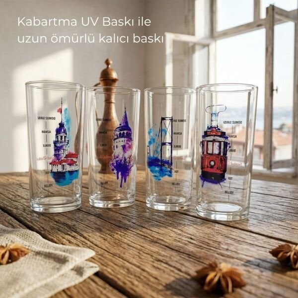 İstanbul Serisi Özel Tasarım 4'lü Rakı Bardağı Seti