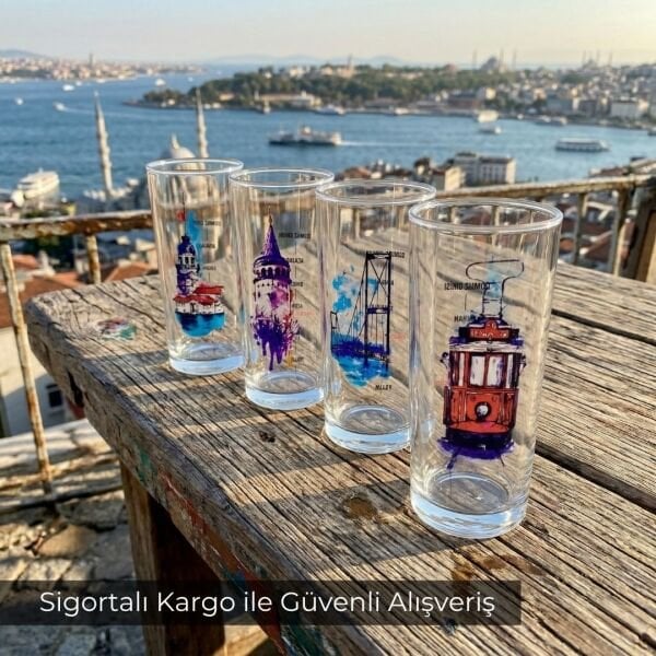 İstanbul Serisi Özel Tasarım 4'lü Rakı Bardağı Seti