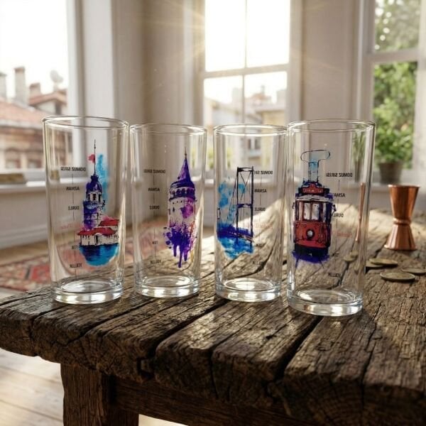 İstanbul Serisi Özel Tasarım 4'lü Rakı Bardağı Seti