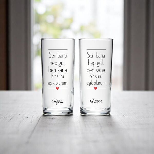 Sen Bana Hep Gül İsimli İkili Rakı Bardağı