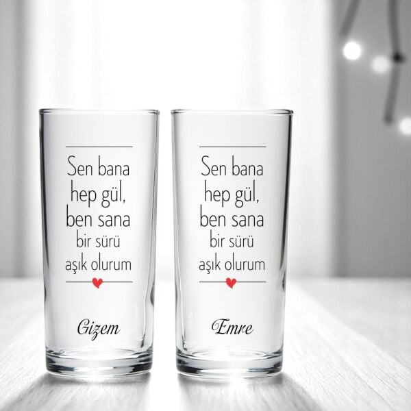 Sen Bana Hep Gül İsimli İkili Rakı Bardağı