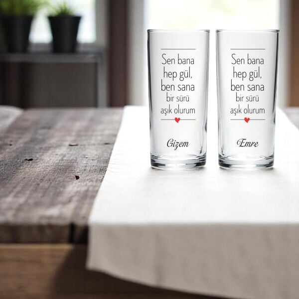 Sen Bana Hep Gül İsimli İkili Rakı Bardağı