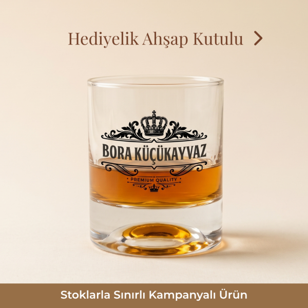 Ahşap Kutulu Monogram İsim Baskılı Viski Bardağı