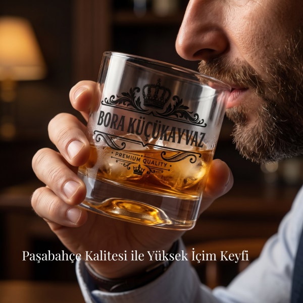Ahşap Kutulu Monogram İsim Baskılı Viski Bardağı