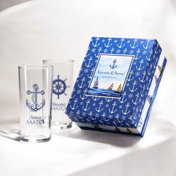 Çıpa Dümen Hediyelik Kutulu İkili  Rakı Bardağı