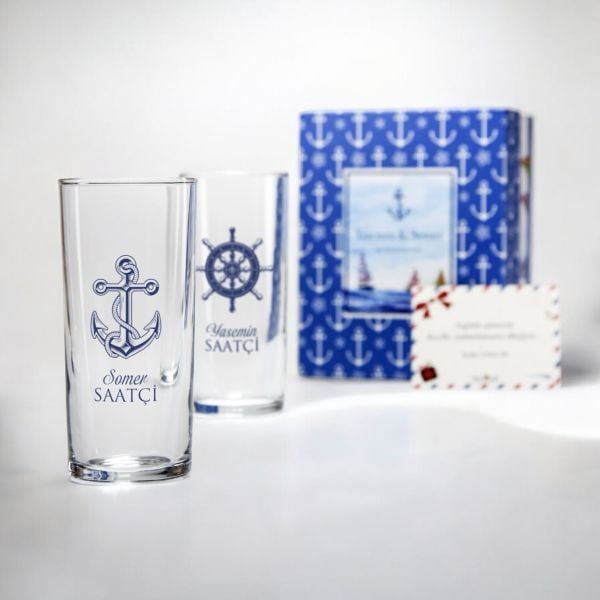 Çıpa Dümen Hediyelik Kutulu İkili  Rakı Bardağı