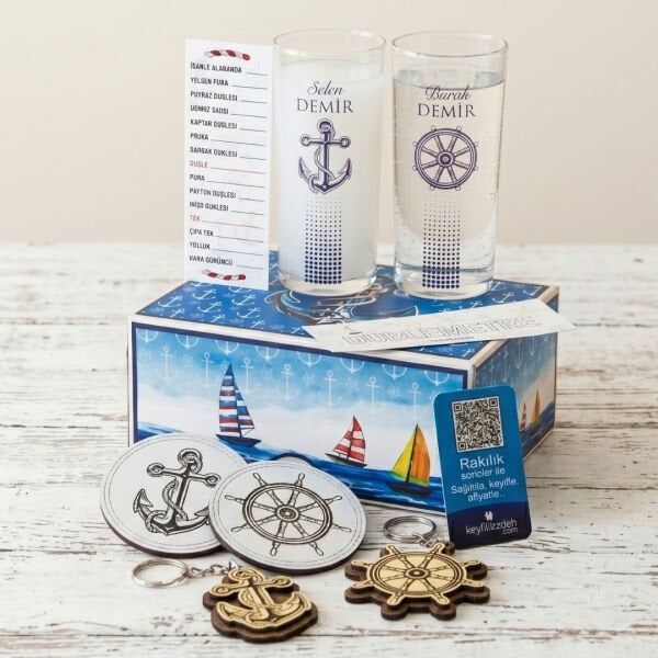 Aqua Marine Denizcilere Özel İkili Rakı Bardağı Hediyelik Set