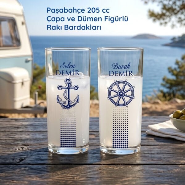 Aqua Marine Denizcilere Özel İkili Rakı Bardağı Hediyelik Set