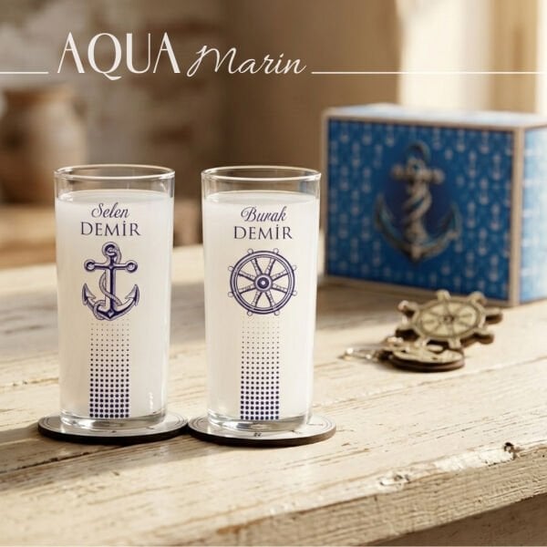 Aqua Marine Denizcilere Özel İkili Rakı Bardağı Hediyelik Set