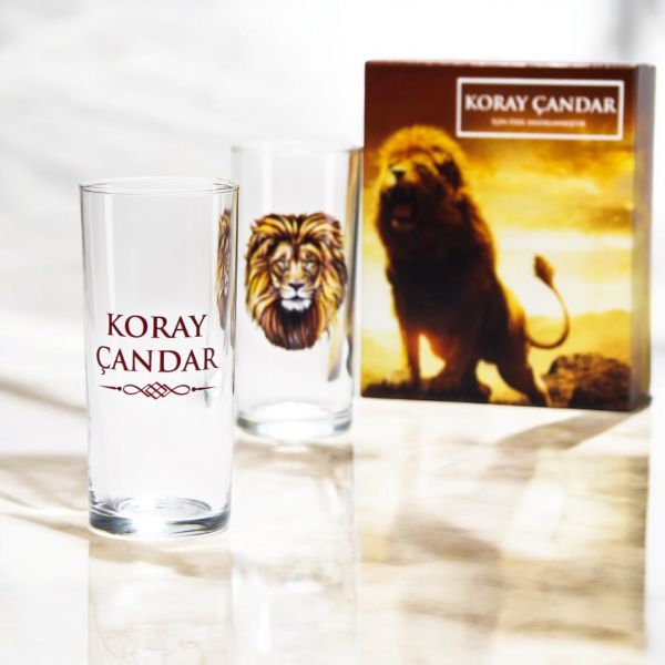 Aslan Figürlü Hediyelik Özel Kutulu İsim Baskılı İkili Rakı Bardağı