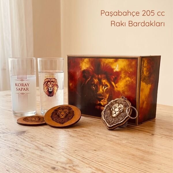 Aslan İsim Baskılı Rakı Bardakları - Bardak Altlığı ve Anahtarlık