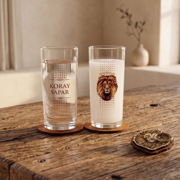 Aslan İsim Baskılı Rakı Bardakları - Bardak Altlığı ve Anahtarlık