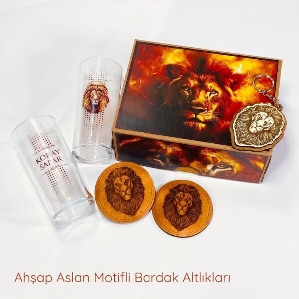 Aslan İsim Baskılı Rakı Bardakları - Bardak Altlığı ve Anahtarlık
