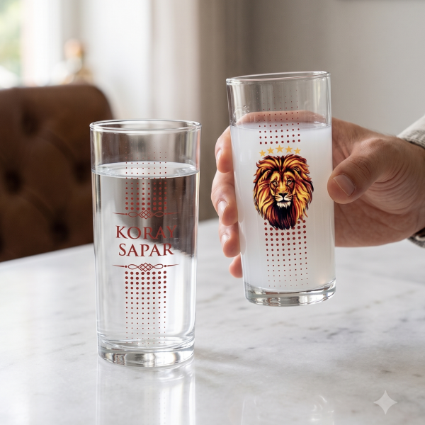Aslan İsim Baskılı Rakı Bardakları - Bardak Altlığı ve Hediyelik Kutu
