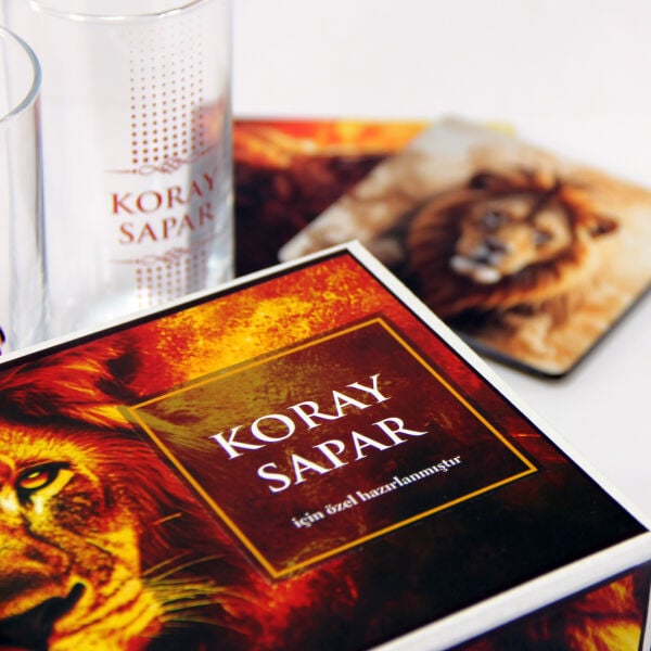 Aslan İsim Baskılı Rakı Bardakları - Bardak Altlığı ve Hediyelik Kutu
