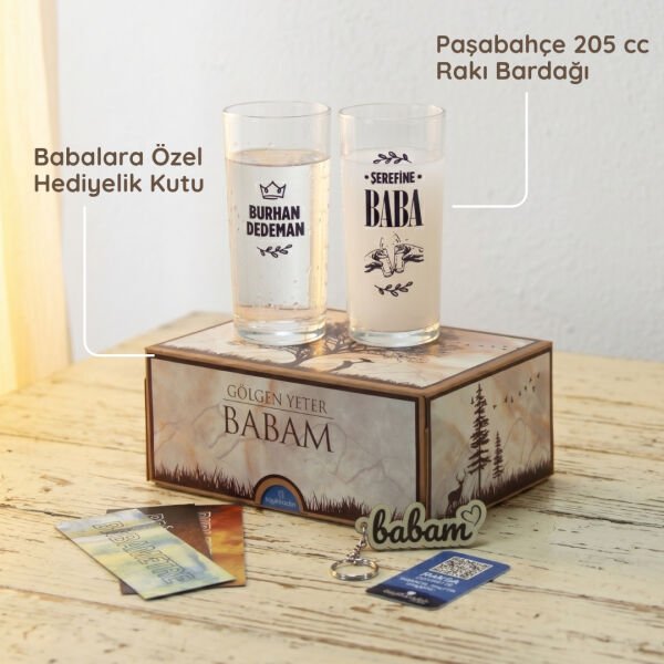 Şerefine Baba İkili Rakı Bardağı - Hediyelik Kutulu