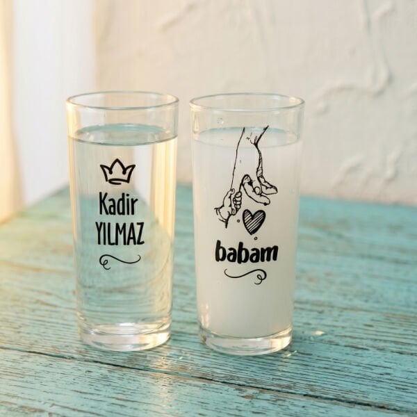 Babam İkili İsim Baskılı Rakı Bardağı - Hediyelik Kutulu