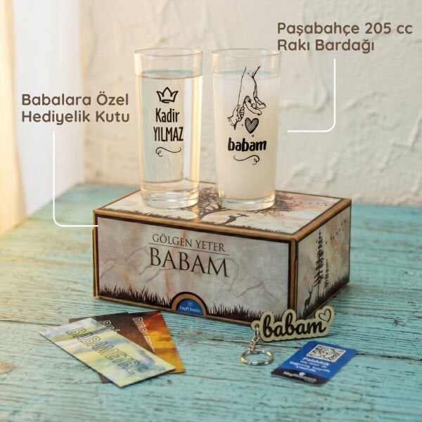 Babam İkili İsim Baskılı Rakı Bardağı - Hediyelik Kutulu
