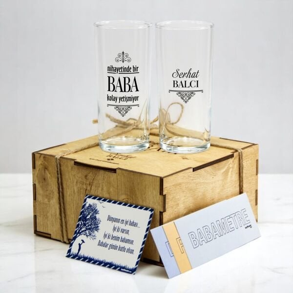 Babaya Özel Ahşap Kutulu İkili Rakı Bardağı