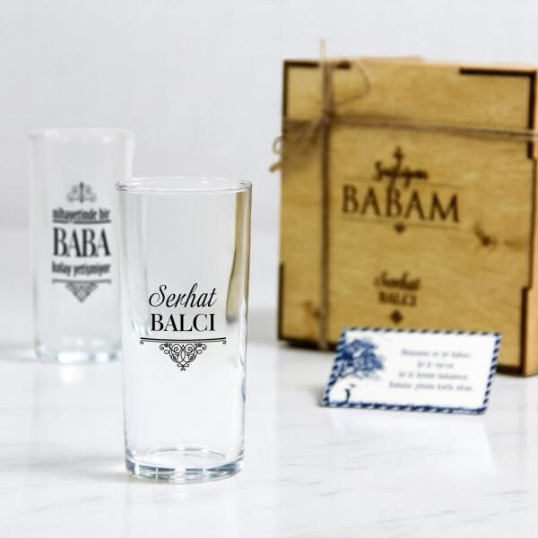 Babaya Özel Ahşap Kutulu İkili Rakı Bardağı