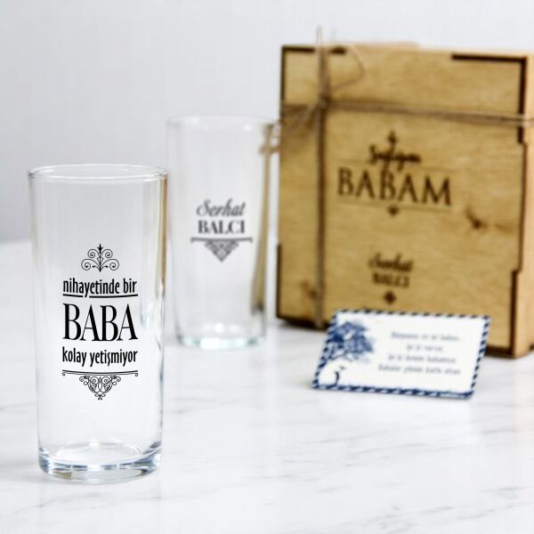 Babaya Özel Ahşap Kutulu İkili Rakı Bardağı