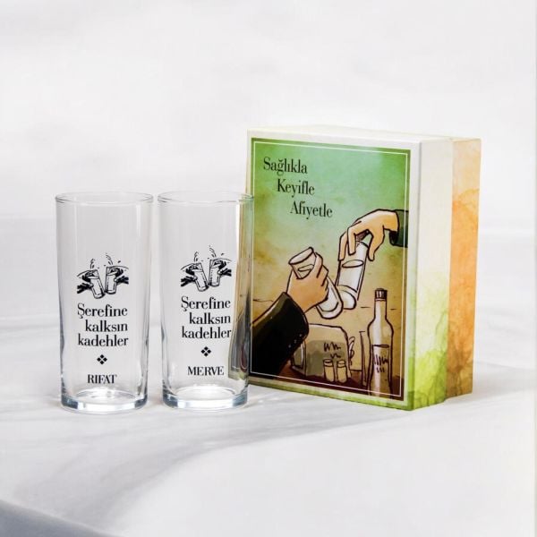 Şerefine Kalksın Kadehler Hediyelik Kutulu İkili Rakı Bardağı