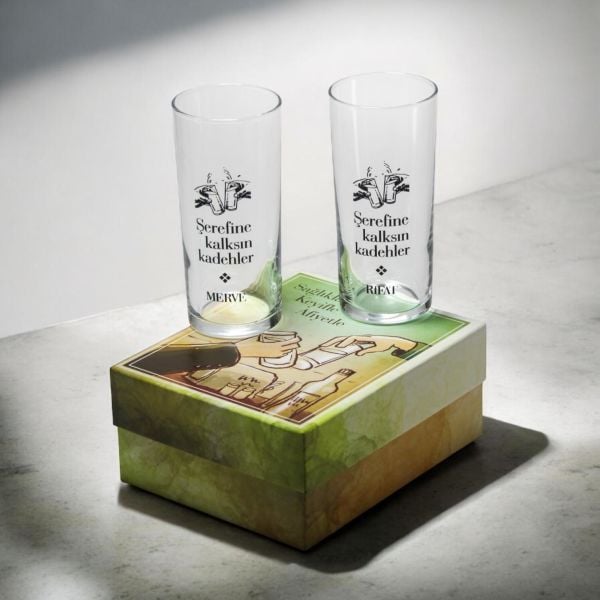 Şerefine Kalksın Kadehler Hediyelik Kutulu İkili Rakı Bardağı