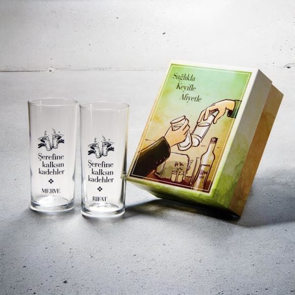 Şerefine Kalksın Kadehler Hediyelik Kutulu İkili Rakı Bardağı