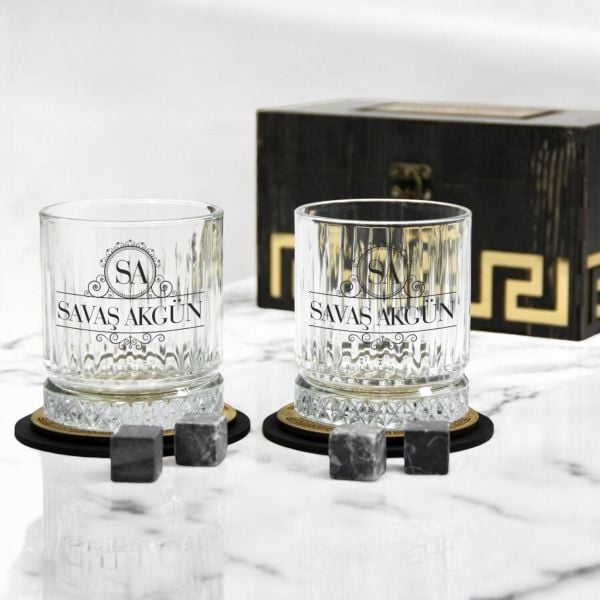 Club Prestige Ahşap Kutulu Viski Seti | Kişiye Özel İsim Baskılı Hediye