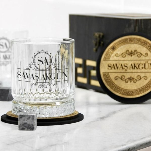 Club Prestige Ahşap Kutulu Viski Seti | Kişiye Özel İsim Baskılı Hediye