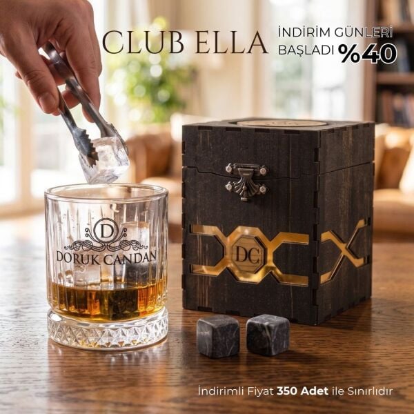 Club Ella Ahşap Kutulu Viski Bardağı | Kişiye Özel Baskılı