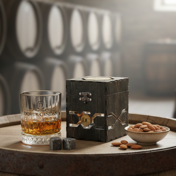 Club Ella Ahşap Kutulu Viski Seti | Kişiye Özel Baskılı & Şık Hediye