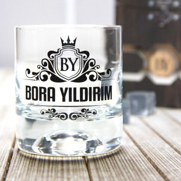 Ahşap Kutulu Özel Baskılı Paşabahçe Viski Bardağı