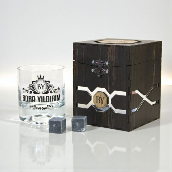 Ahşap Kutulu Özel Baskılı Paşabahçe Viski Bardağı