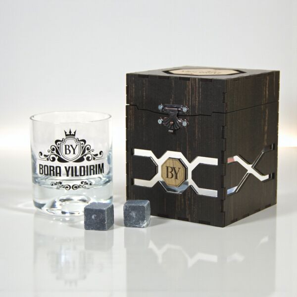 Ahşap Kutulu Özel Baskılı Paşabahçe Viski Bardağı