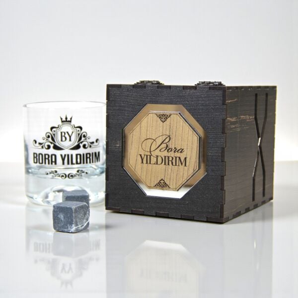 Ahşap Kutulu Özel Baskılı Paşabahçe Viski Bardağı