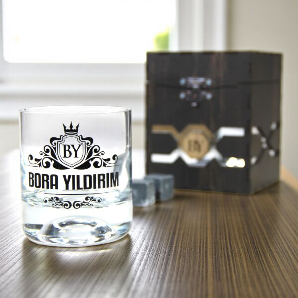 Ahşap Kutulu Özel Baskılı Paşabahçe Viski Bardağı